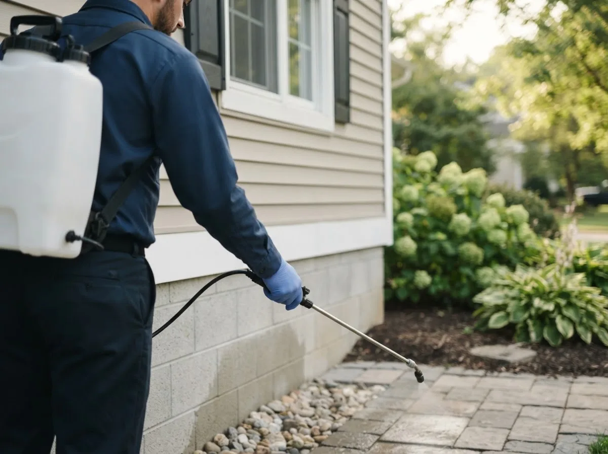 Pest control technician inspecting a home in Waldron, KS